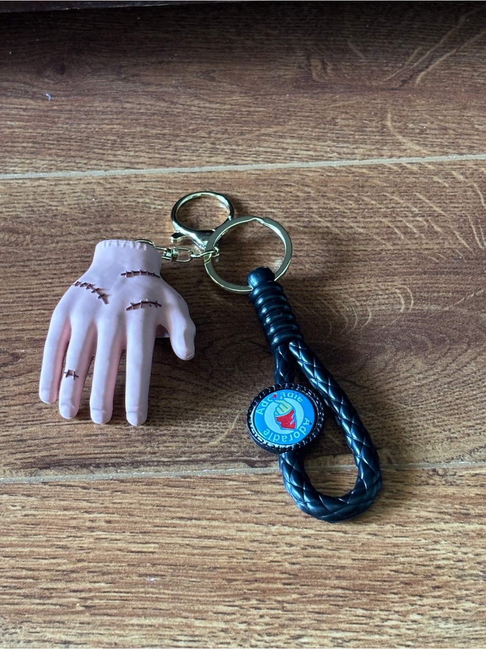 Unbranded Black Braided Loop Keychain with Pale Pink Hand Charm